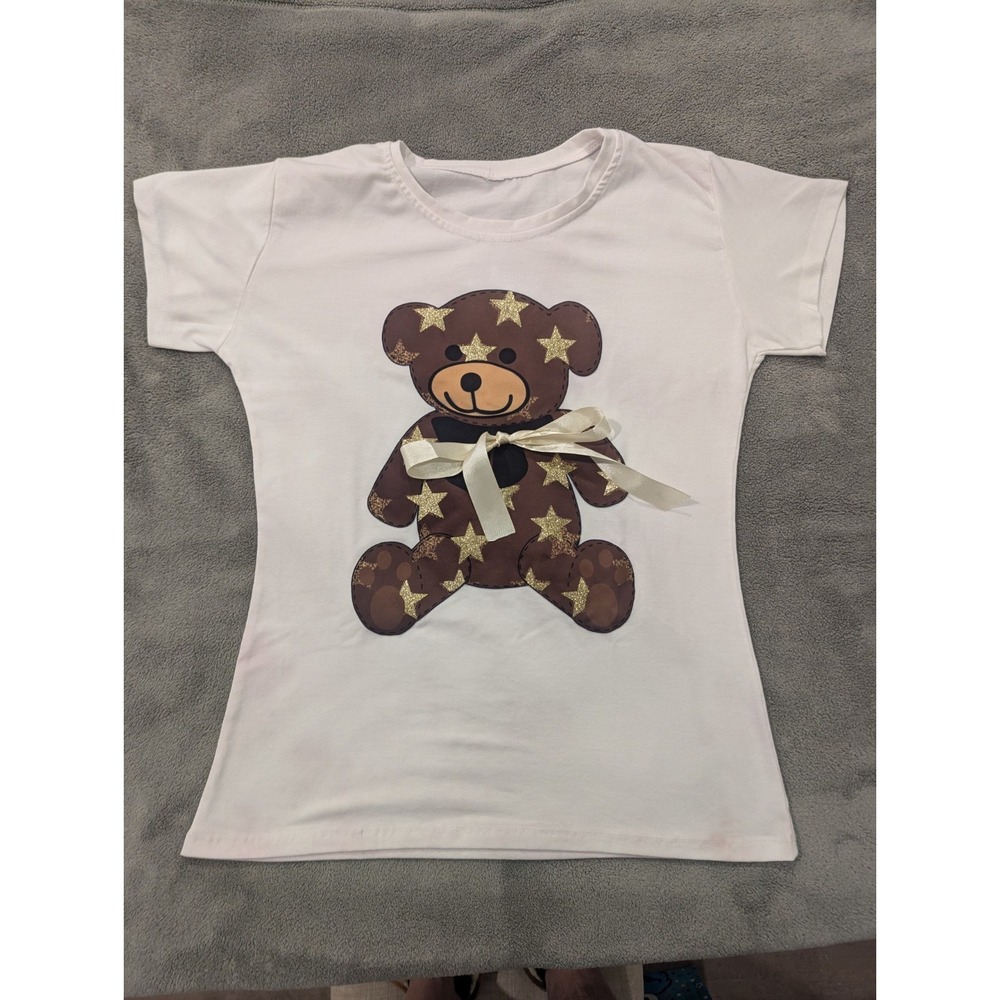 Teddy Bear Womens Sm Homemade Shirt Pink/White Kidcore Kawaii Stars E-Girl Toon